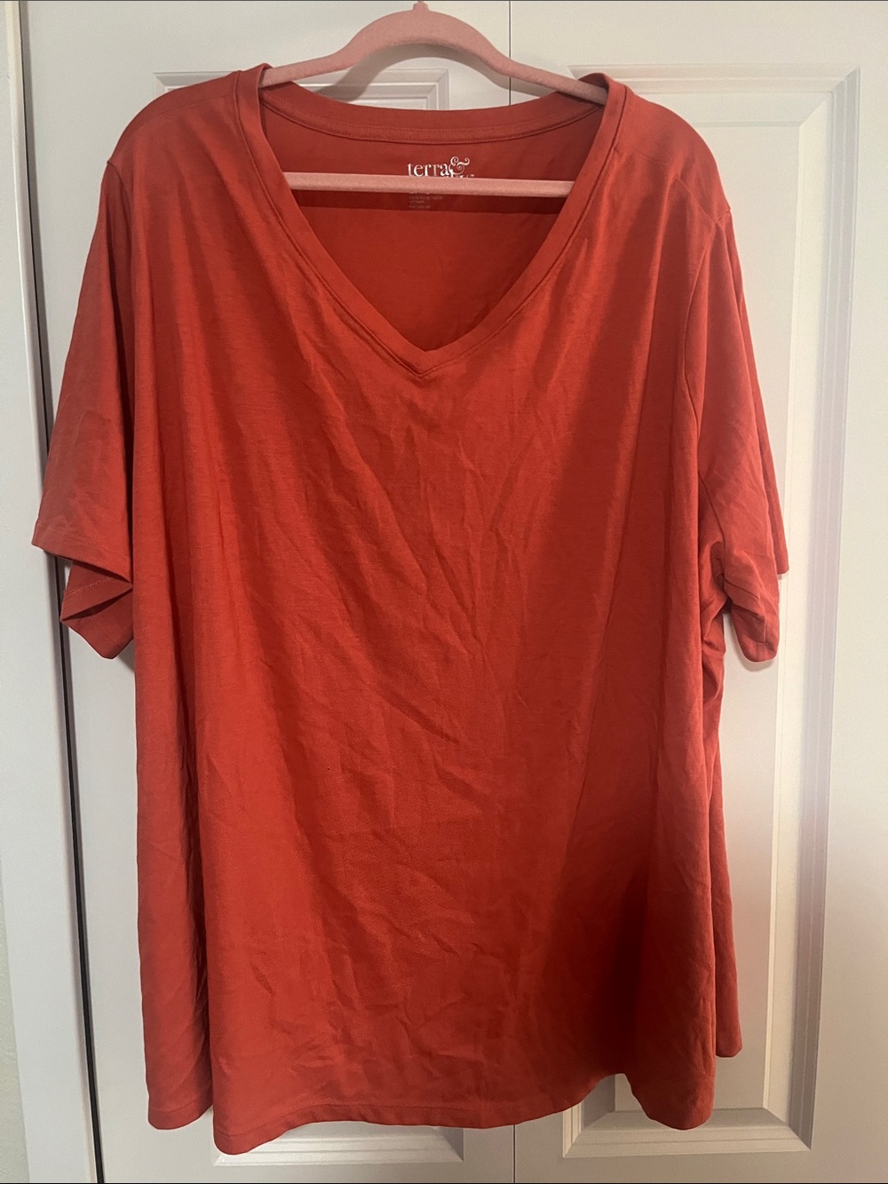 Terra & Sky V-Neck Short Sleeve Top - Rust Orange